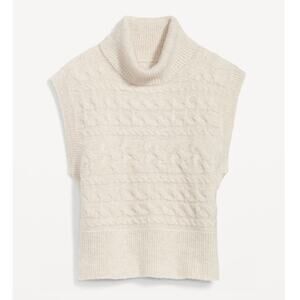 Old Navy Cable Knit Sleeveless Turtleneck Sweater Vest Cream Casual Chic Size M